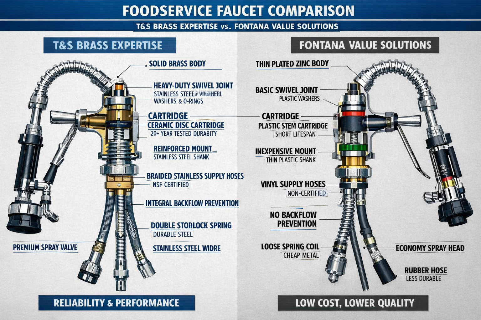 Comparison of T&S Brass foodservice expertise versus Fontana value-focused solutions